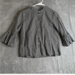 Madewell Shirt Womens S Black Gingham Plaid Linen Blend Flutter Boho Preppy Girl